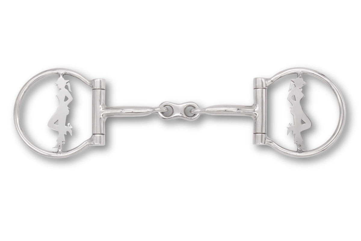 Westerngebiss D-Ring Wassertrense doppelt gebrochen mit Cowgirl-Motiv 12,5 cm