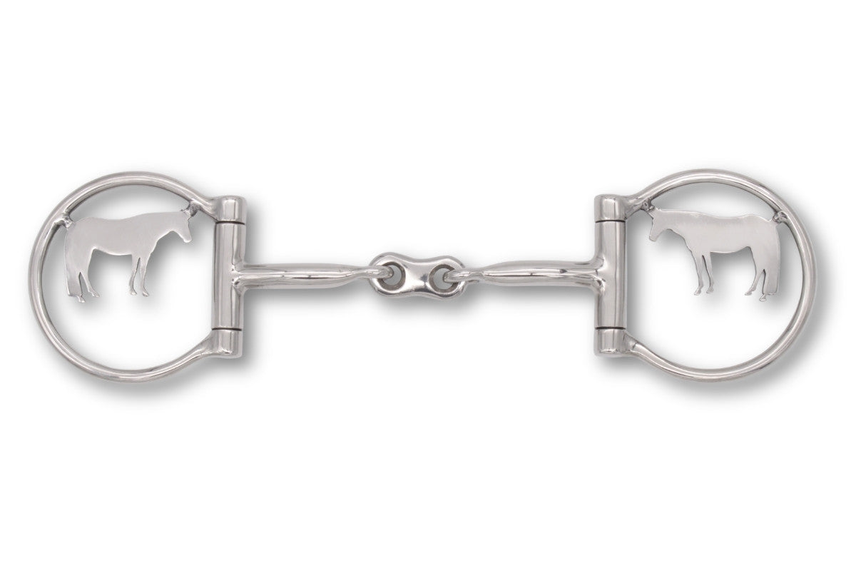 Westerngebiss D-Ring Wassertrense doppelt gebrochen mit Pferde-Motiv 12,5 cm