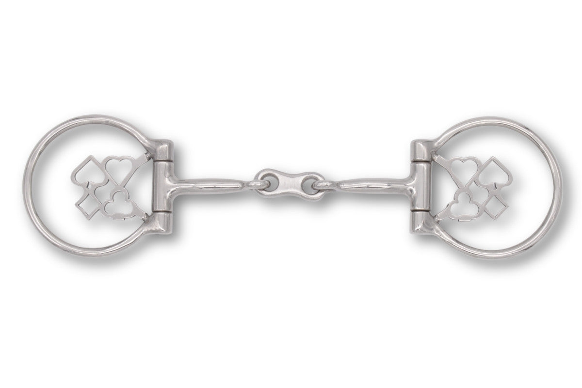 Westerngebiss D-Ring Wassertrense doppelt gebrochen mit Poker-Motiv 12,5 cm