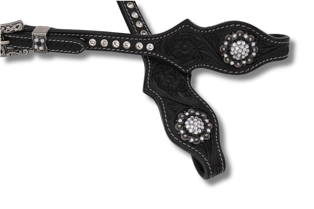 Kaltblut Zweiohr Westerntrense schwarz/weiß mit Perlen-Earloop