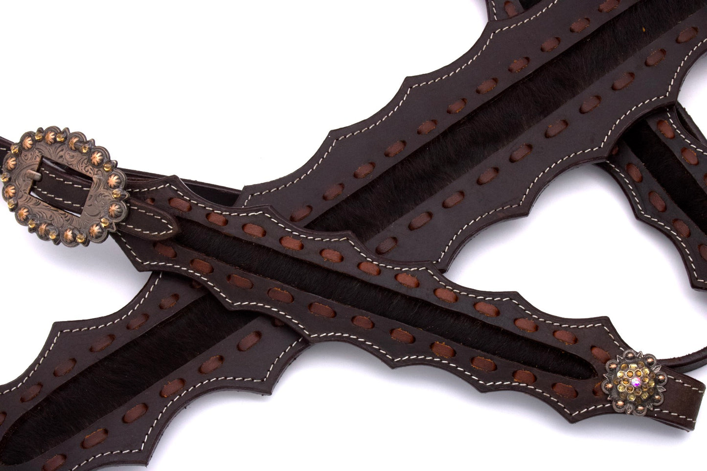 Kaltblut Westernset dunkelbraun mit echthaar Inlay, Set aus Vorderzeug und Trense,