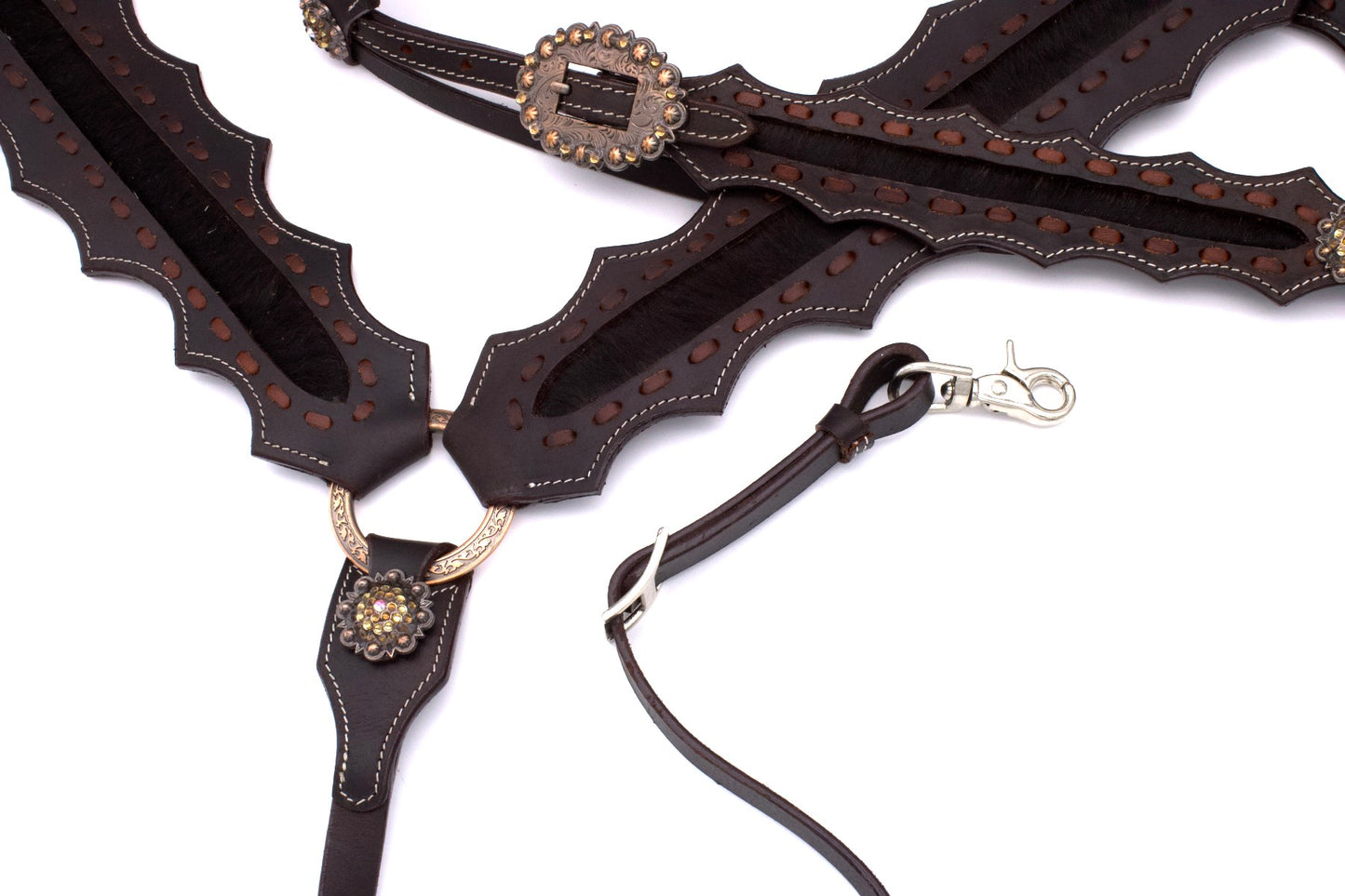 Kaltblut Westernset dunkelbraun mit echthaar Inlay, Set aus Vorderzeug und Trense,