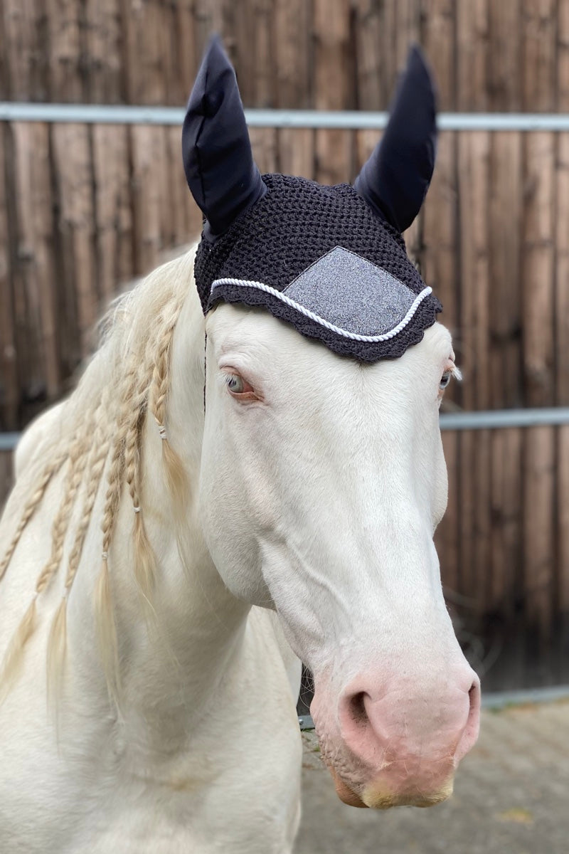 Fliegenmütze, Fliegenhaube Glitzer anthrazit,