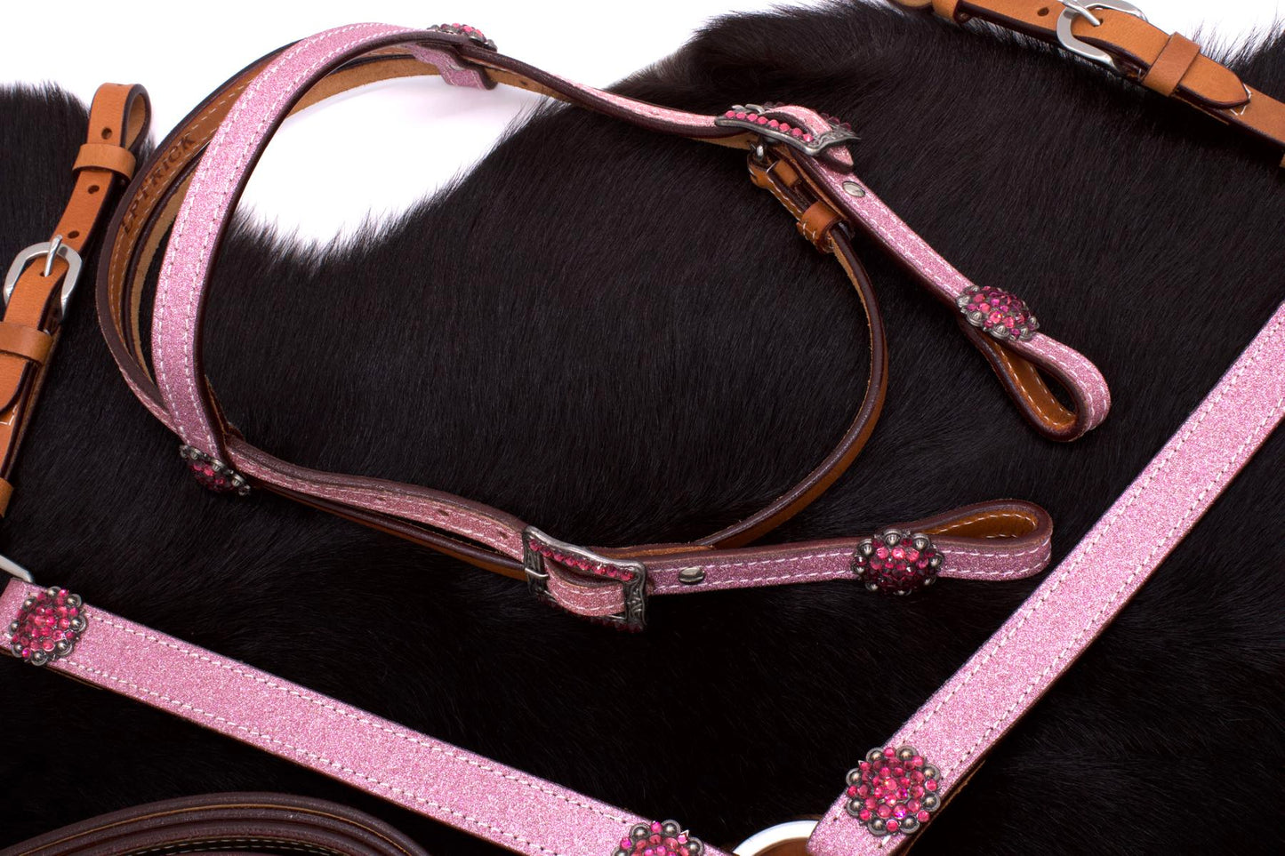 Pony Glitzer Westernset, Kopfstück und Vorderzeug, pink, Strass,