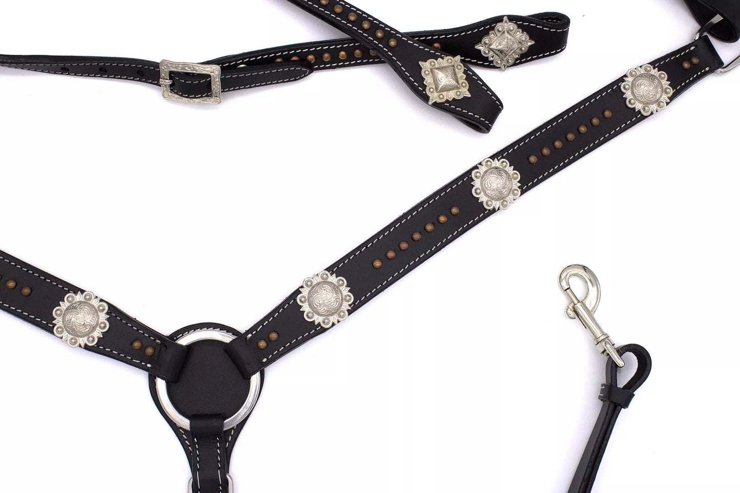Westernset schwarz mit kupferfarbenen Nieten, silberfarbene Conchos,