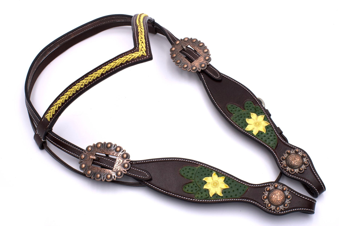 V-Stirnriemen Westerntrense dunkelbraun mit gelben Verzierungen