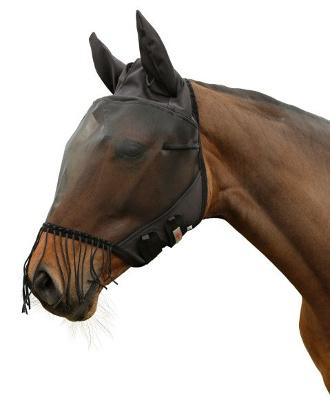 Fliegenmaske mit Ohrenschutz und Nüsternkordel,