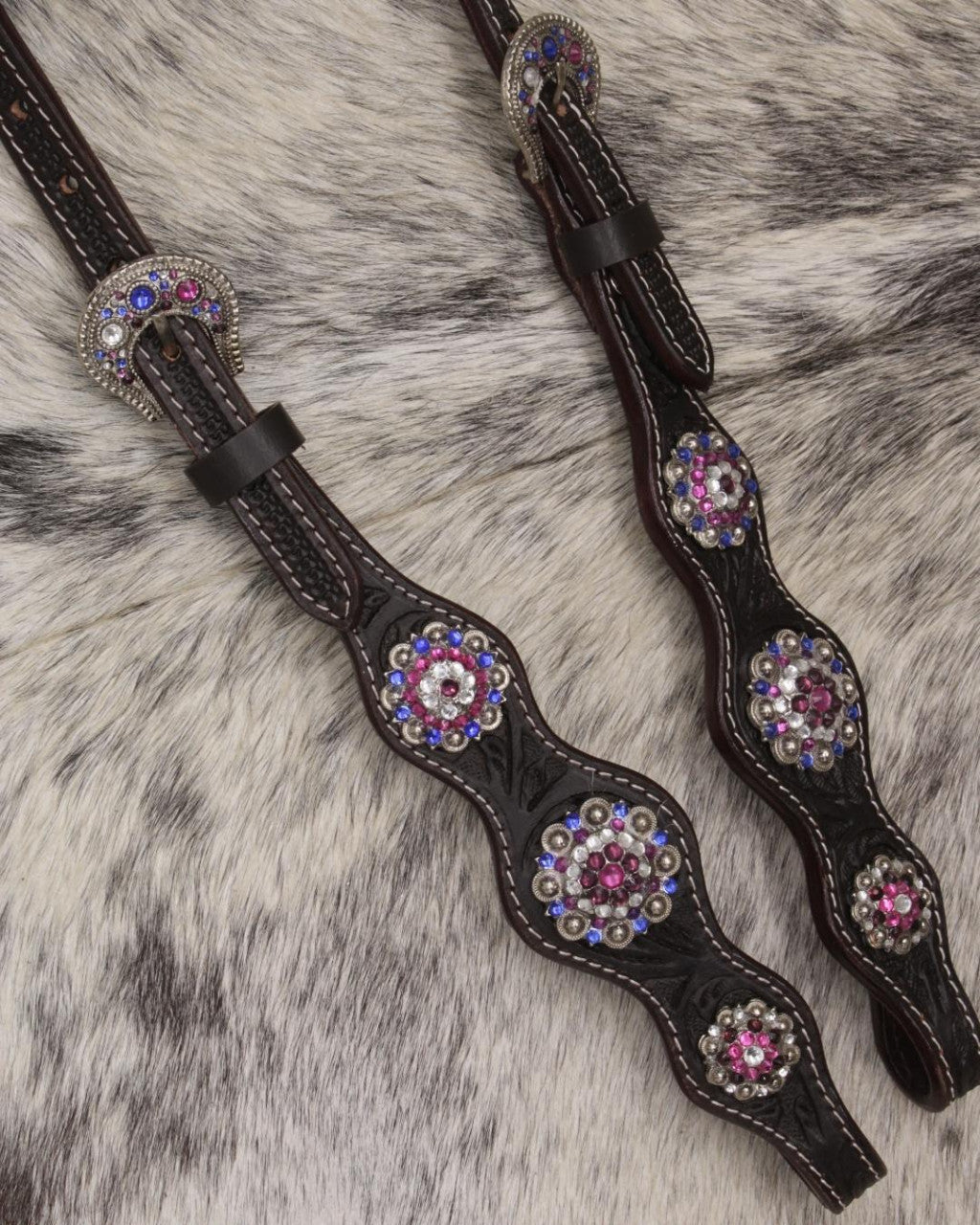 Zweiohr Show Westerntrense dunkelbraun/lila mit Perlen-Earloop