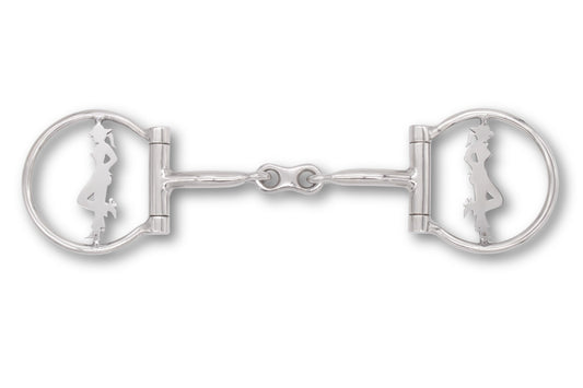Westerngebiss D-Ring Wassertrense doppelt gebrochen mit Cowgirl-Motiv 12,5 cm