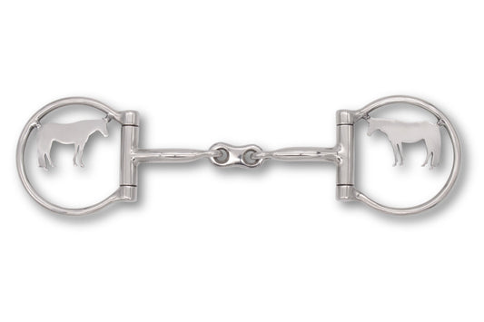 Westerngebiss D-Ring Wassertrense doppelt gebrochen mit Pferde-Motiv 12,5 cm