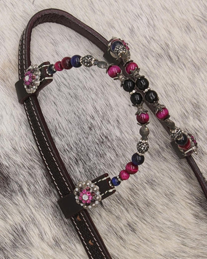 Zweiohr Show Westerntrense dunkelbraun/lila mit Perlen-Earloop