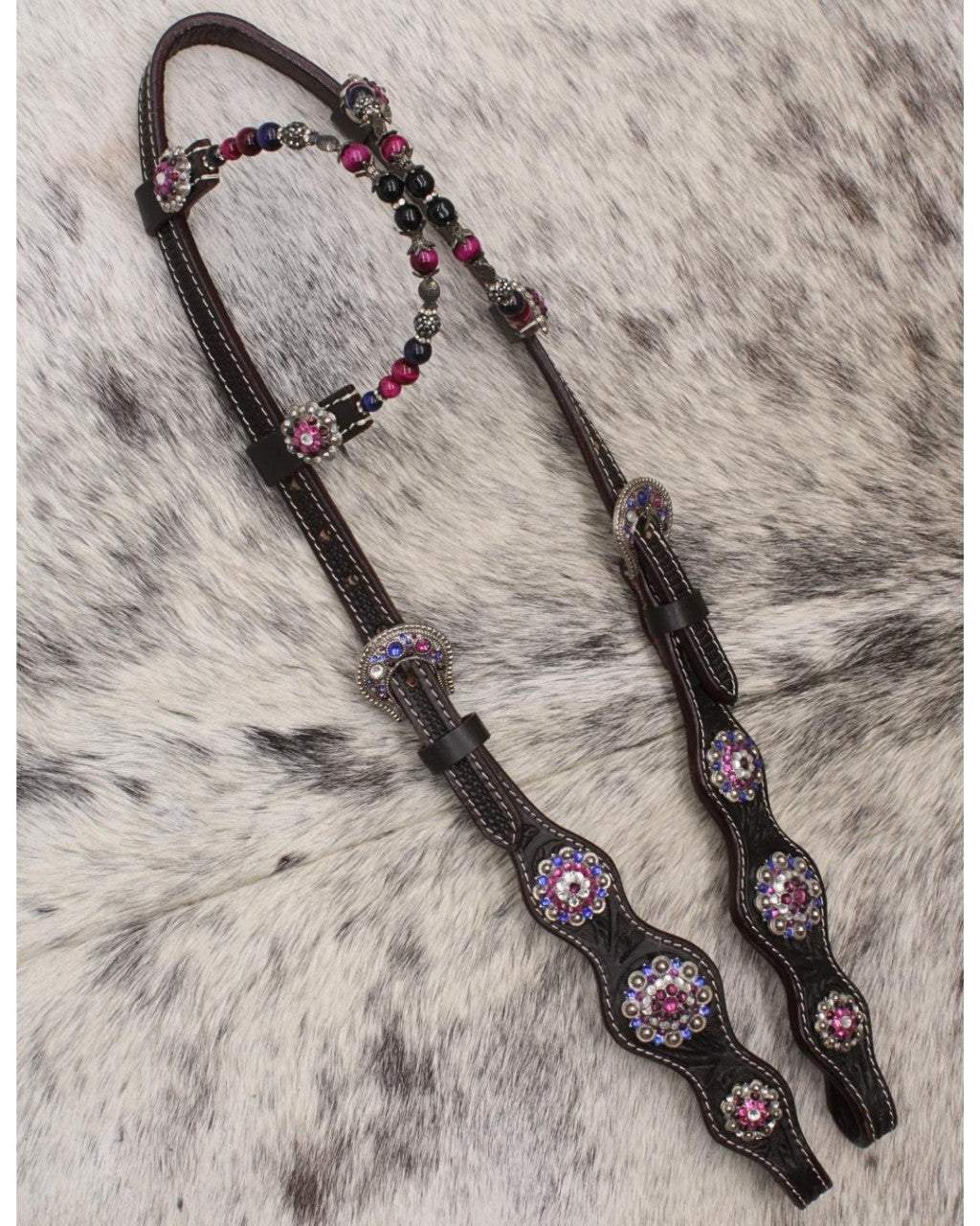 Zweiohr Show Westerntrense dunkelbraun/lila mit Perlen-Earloop