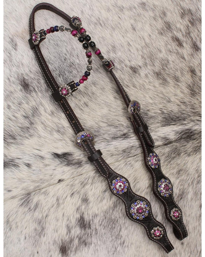 Zweiohr Show Westerntrense dunkelbraun/lila mit Perlen-Earloop