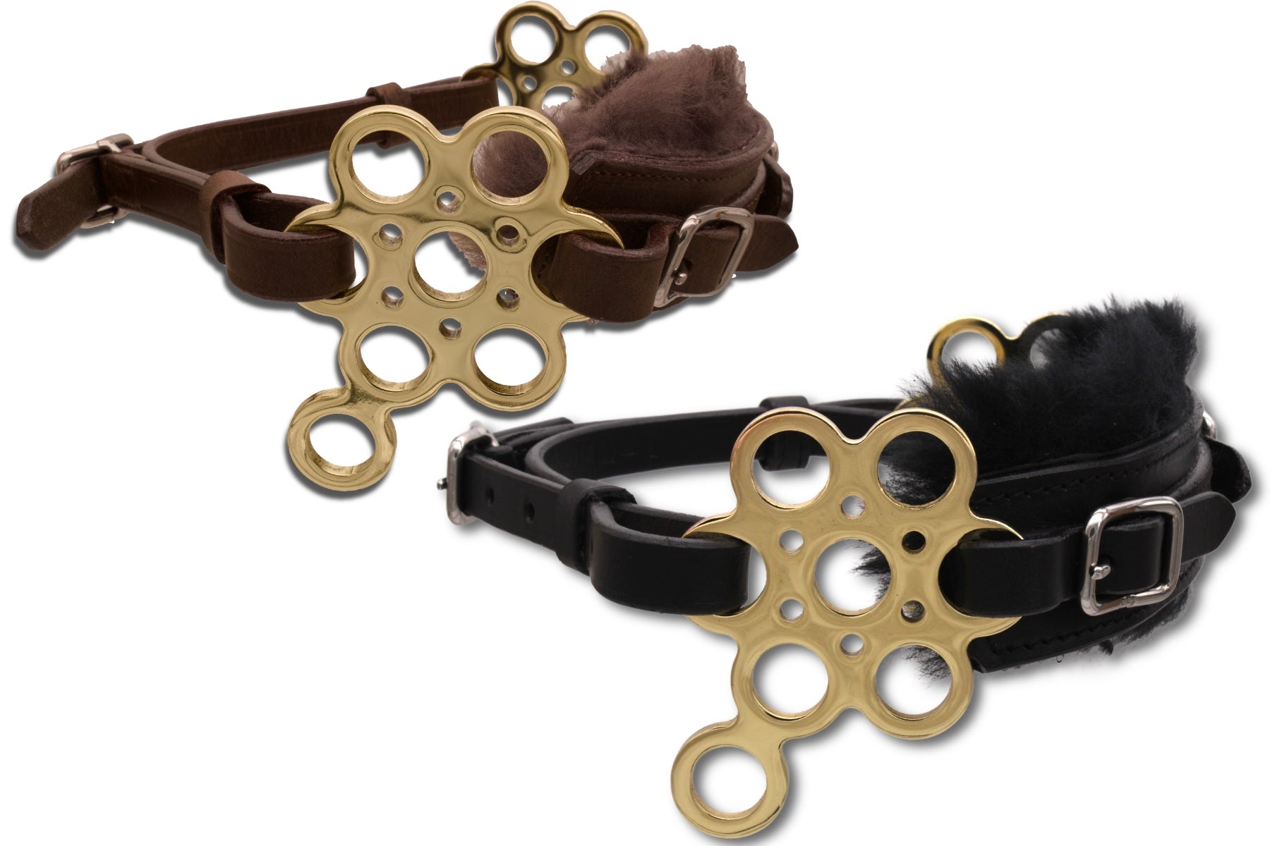Hackamore Flower goldfarben, mit Lammfell, gebisslos,