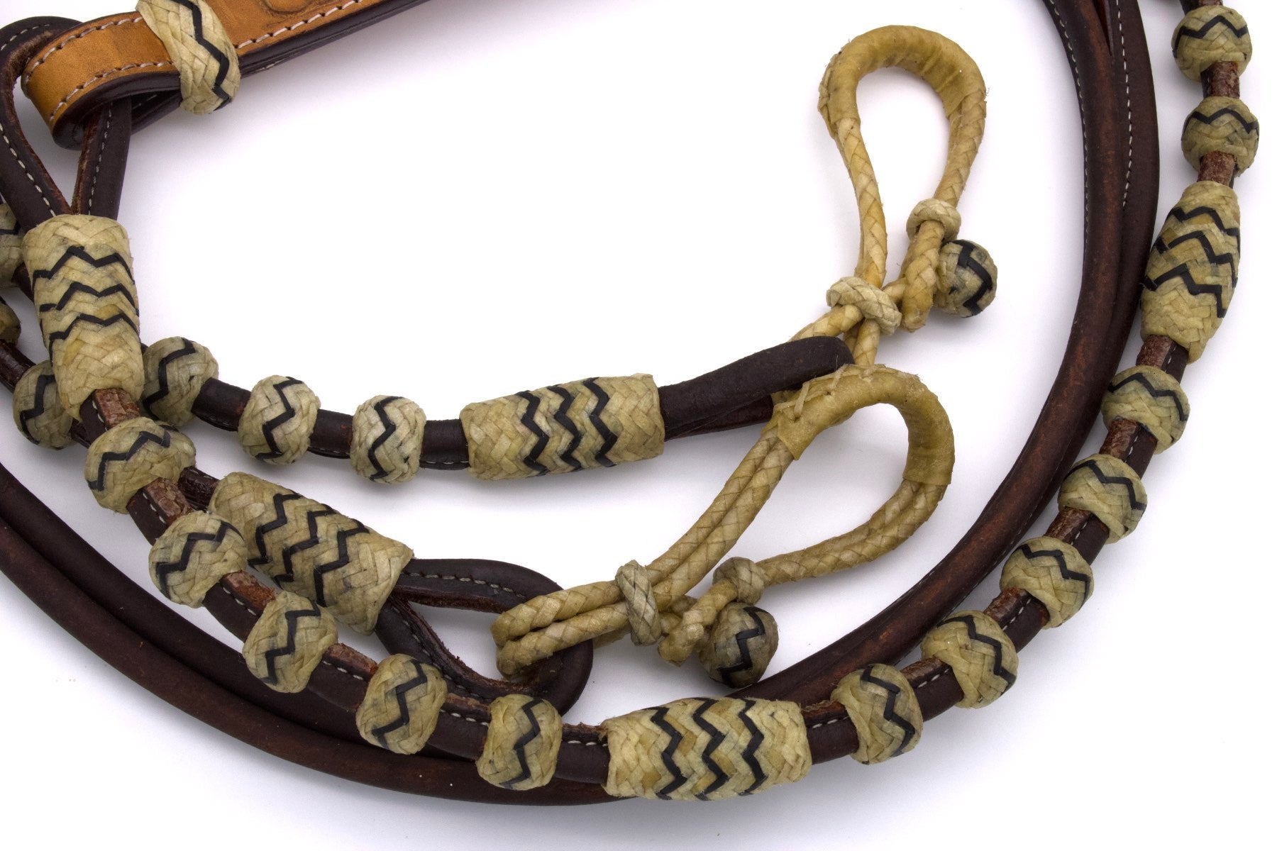 Leder Romal Reins mit Rohhaut und Lederklatsche,