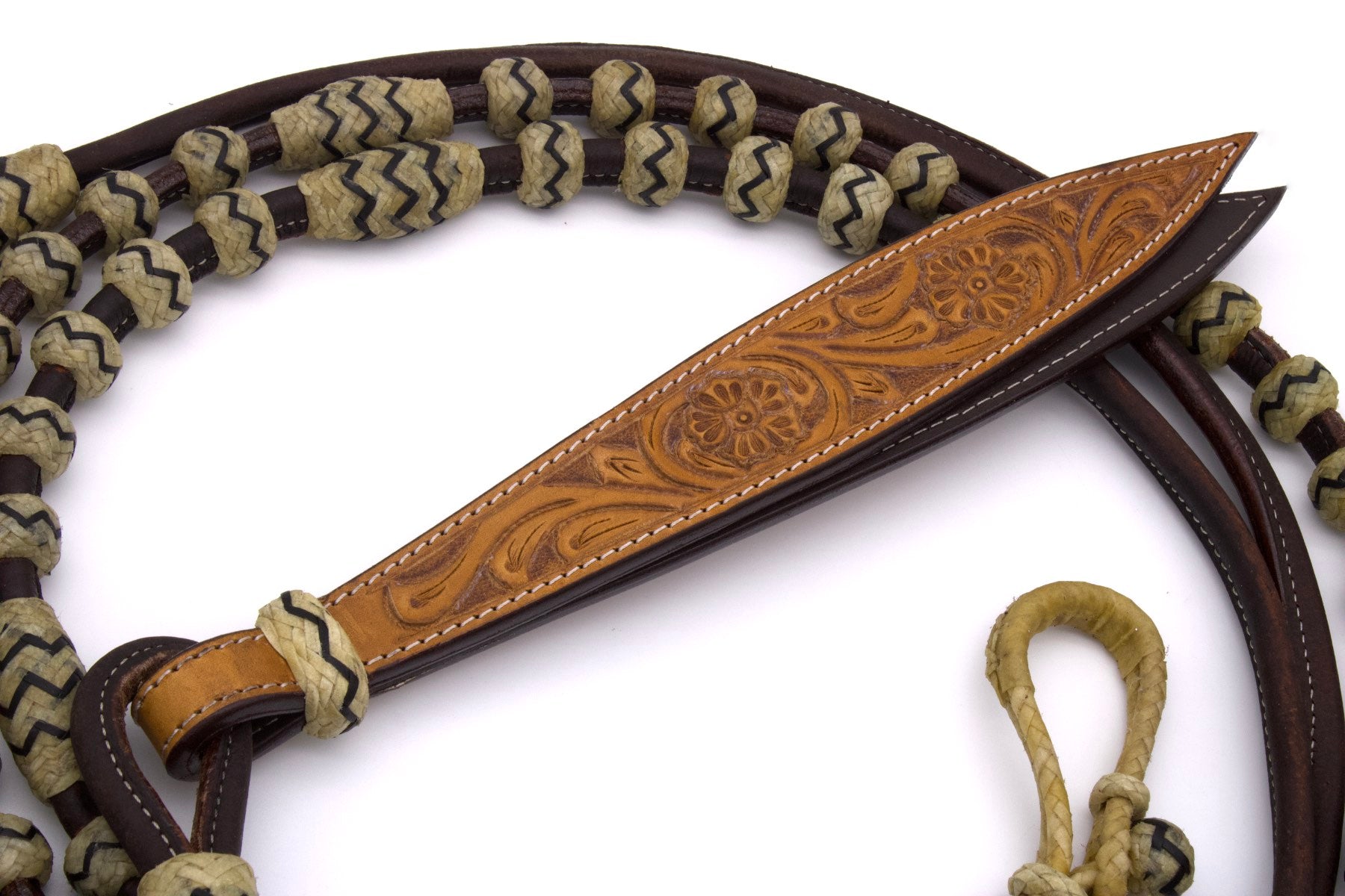 Leder Romal Reins mit Rohhaut und Lederklatsche,